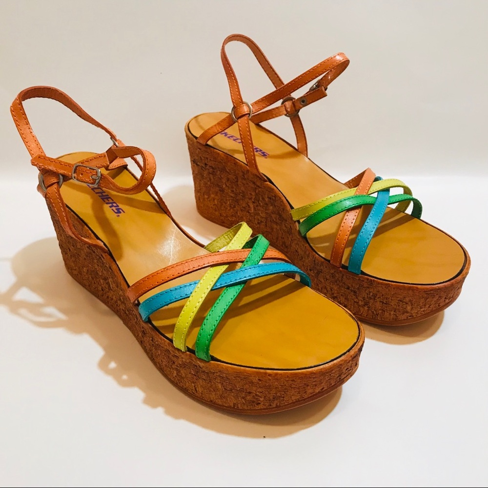 Skechers Multi Color Leather Wedge Sandals